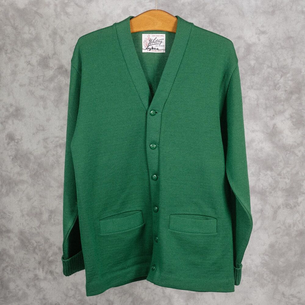 Vintage 100% Virgin Wool Cardigan | Whiting Los Angeles | Green Cardigan | Retro